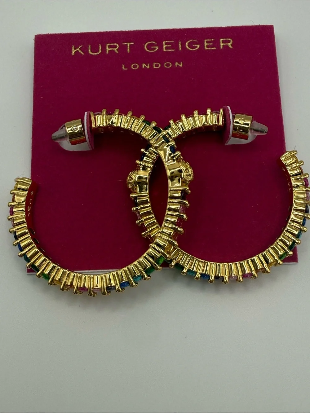 Kurt Geiger Gold Hoop Earrings with Multicolor Stones